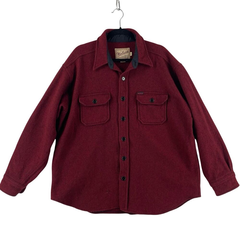 Vintage Woolrich Mens CPO Wool Shirt Jacket SZ XL Red/Black Button Front